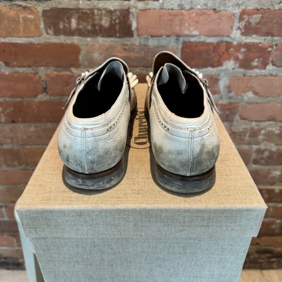 Church's Monk Strap Kiltie Wingtip Brogue Shoes – Distressed White Leather - Picture 3 of 6